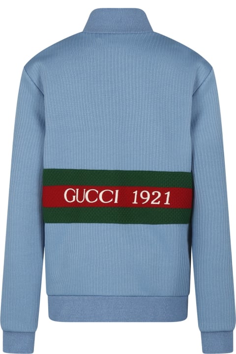 Gucci for Kids Gucci Light Blue Sweatshirt For Kids With Web Detail