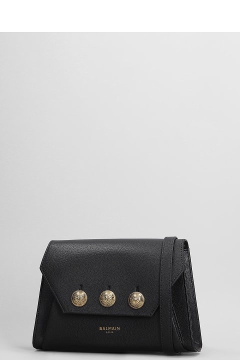 Balmain for Women Balmain Embleme Flap Shoulder Bag In Black Leather