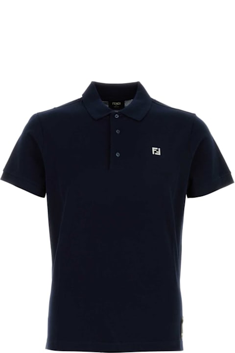 Topwear for Men Fendi Dark Blue Piquet Polo Shirt