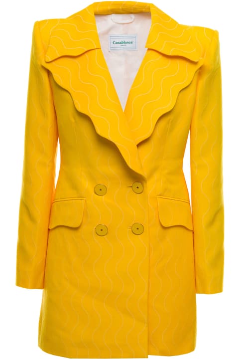 Casablanca Woman's  Yellow Wool Blend Double-breasted Wavy Dress