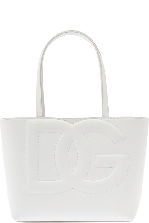 Bags for Women Dolce & Gabbana 'dg Logo' Small White Shopper In Leather Woman