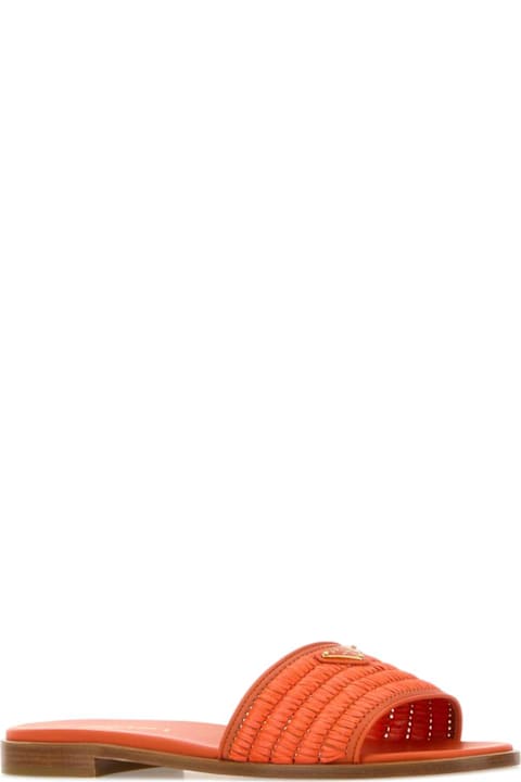 Prada Orange Raffia Slippers