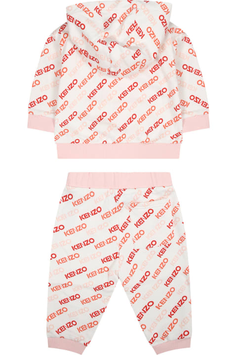 Bottoms for Baby Girls Kenzo Kids White Set For Baby Girl With All-over Logo
