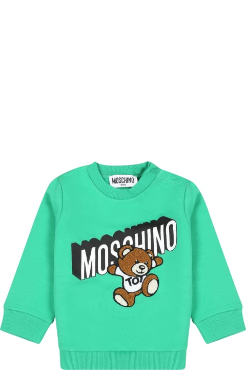 Topwear for Baby Boys Moschino Green Sweatshirt For Baby Boy With Teddy Bear And Logo