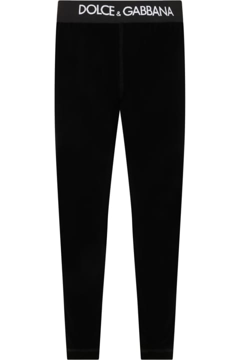 Black Trousers For Girl With White Logo