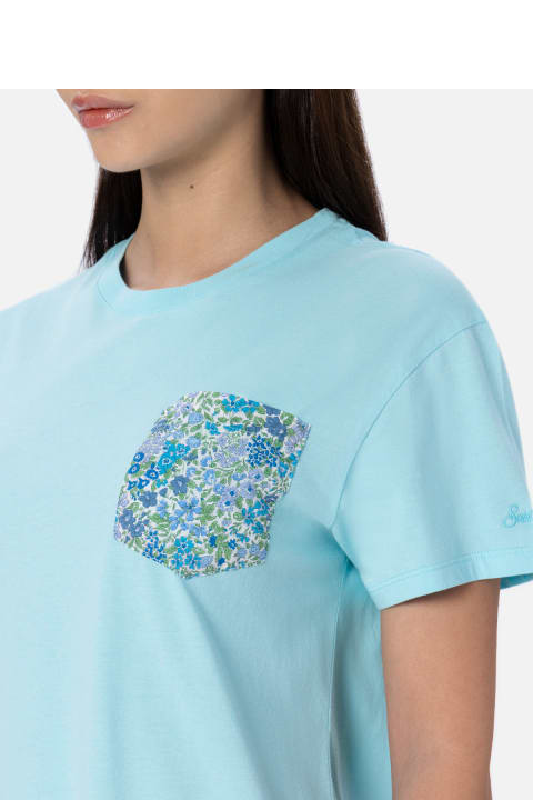 أدوات منزلية MC2 Saint Barth Woman Cotton Jersey Crewneck T-shirt Emilie Joanna Luise Patch Pocket | Made With Liberty Fabric