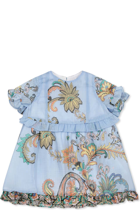 أدوات منزلية Etro Light Blue Dress For Baby Girl With Paisley Print
