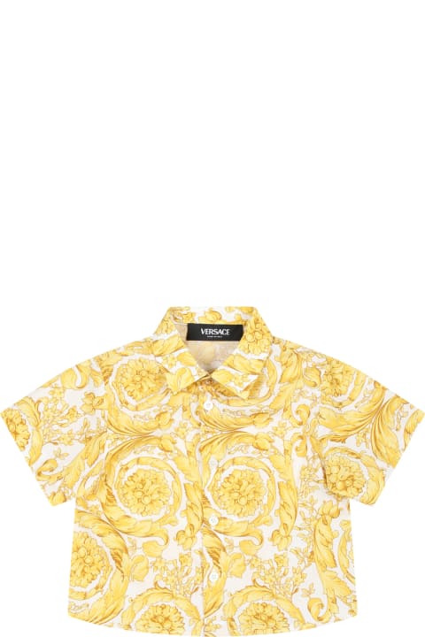 Versace Shirts for Baby Boys Versace White Shirt For Baby Boy With Baroque Print