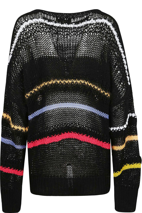Fashion for Women Maison Flaneur Crew Neck Striped Mesh Sweater