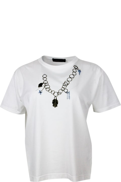 Fabiana Filippi Topwear for Women Fabiana Filippi Short-sleeved Crew-neck T-shirt In Fine Cotton Jersey With Chain Print