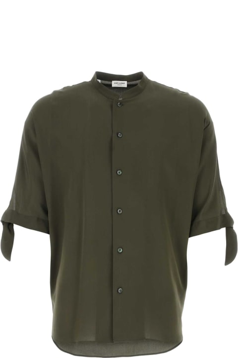 メンズ新着アイテム Saint Laurent Olive Green Crepe Shirt