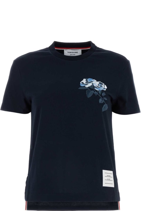 ウィメンズ ウェア Thom Browne Navy Blue Cotton T-shirt