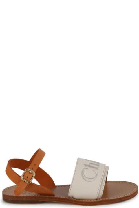 ガールズ シューズ Chloé White Sandals With Logo In Leather Girl