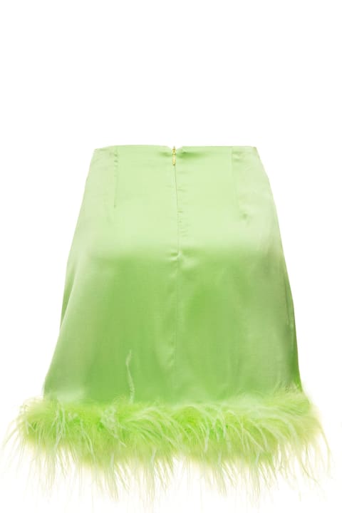 Green Feathers Trim Mini Skirt In Silk Woman Verguenza