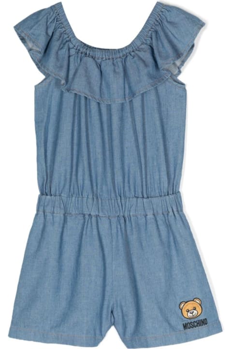 Dresses for Girls Moschino Blue Short Jumpsuit With Moschino Teddy Bear