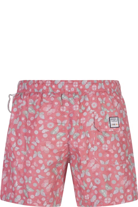 Fedeli for Men Fedeli Pink Swim Shorts With Butterfly Print