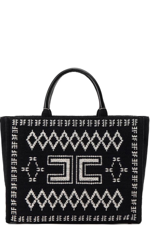 【★完売必至★】ELISABETTA FRANCHI ☆ ジャガードトート Elisabetta Franchi Black Canvas Handbag | italist