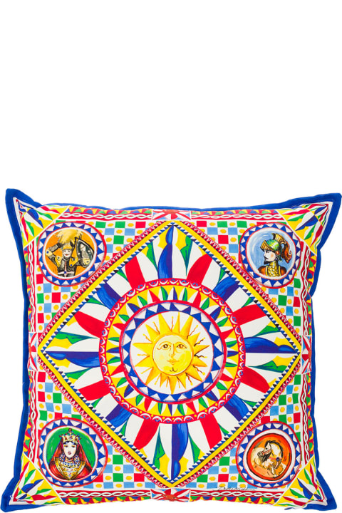 Multicolor Small Cushion With Carretto Foulard Print In Cotton Dolce & Gabbana