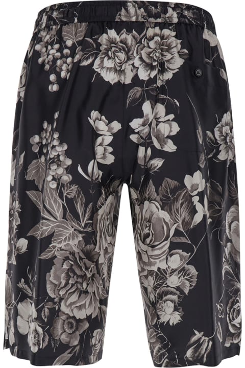 Dolce & Gabbana Pants for Men Dolce & Gabbana Black And White Bermuda Short With Flower Print In Silk Twill Man