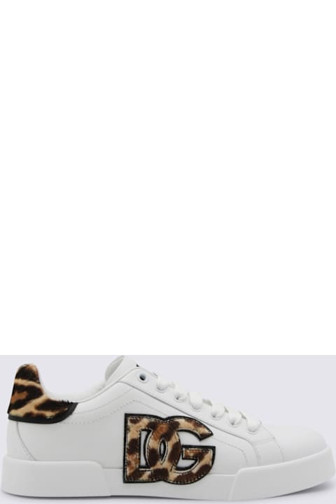 Dolce & Gabbana White And Leopard Leather Sneakers