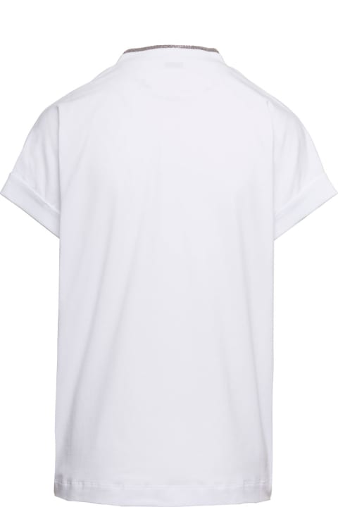 Homeware Brunello Cucinelli White V-neck T-shirt With Monile Detail In Stretch Cotton Woman Brunello Cucinelli