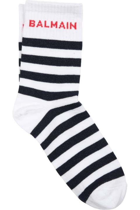 ボーイズ Balmainのシューズ Balmain Multicolored Socks For Kids With Stripes And Logo