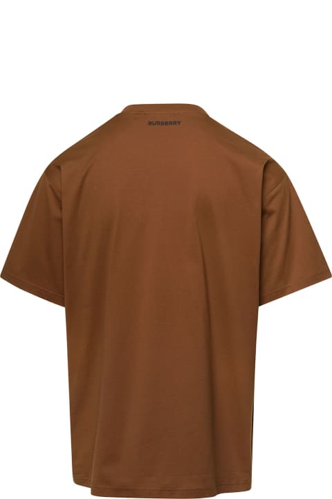 Brown Crewneck T-shirt With Graphic Print In Cotton Man