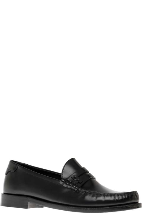 Monogram Black Leather Loafers Saint Laurent Woman