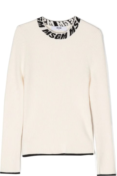 ウィメンズ新着アイテム MSGM Cream Ribbed Sweater With Logo On Neck