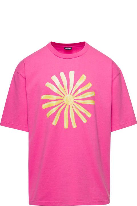 'soleil' Pink T-shirt With Sun Print On The Front In Cotton Man