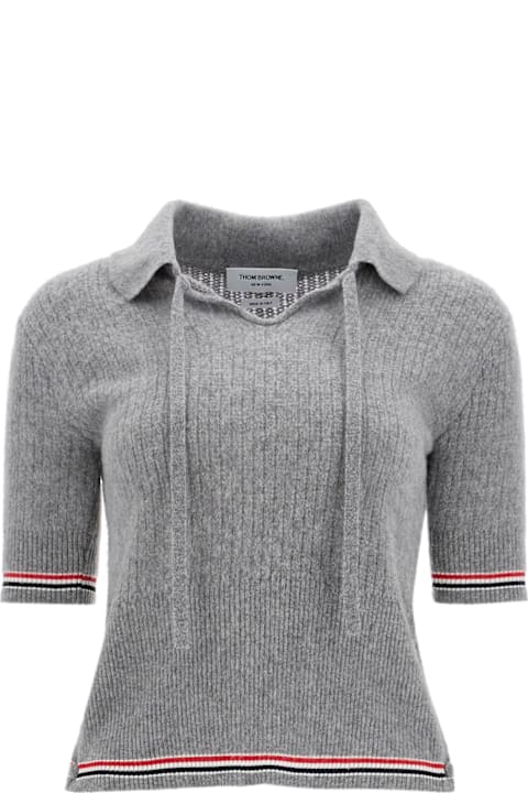 Thom Browne Topwear for Women Thom Browne Rwb Striped Knitted Polo Shirt