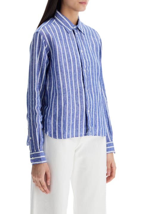 Homeware Polo Ralph Lauren Camicia Lino Righe Blu E Bianca Manica Lunga Regular