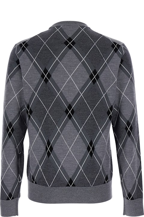 Homeware Dolce & Gabbana Grey Crew Neck Sweater With Front Logo And Diamond Pattern In Wool Blend Man