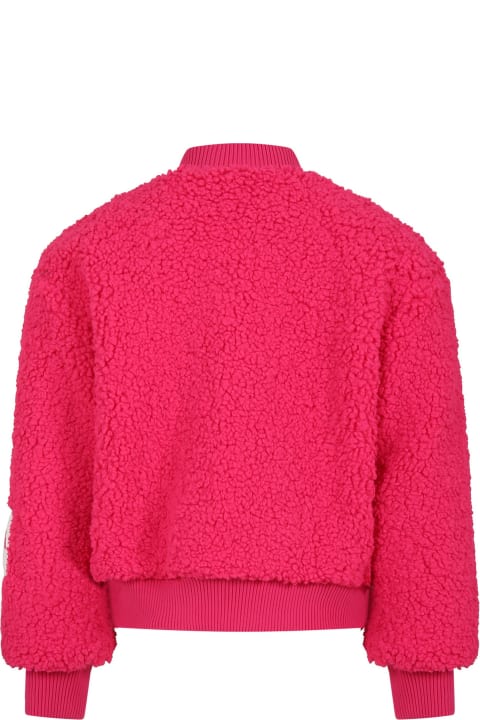 Coats & Jackets for Girls MSGM Fuchsia Faux Fur Coat For Girl With Logo