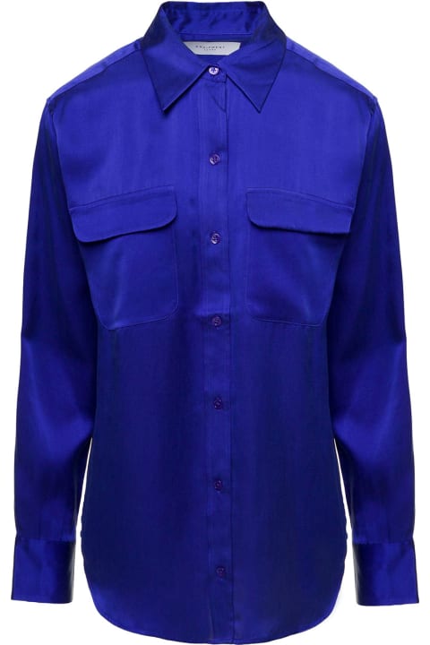 Bright Blue Shirt With Patch Pockets With Flap In Silk Woman Equipment