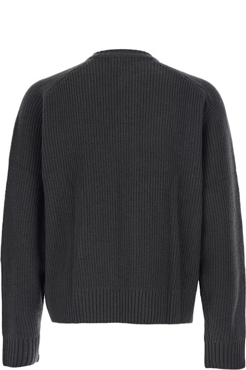 Tonywack for Women Tonywack Grey Crew Neck Cardigan With Ribbed Design In Wool Man