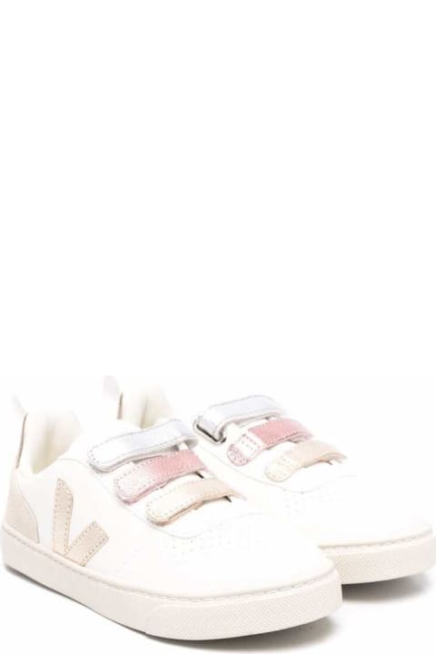 Veja Shoes for Girls Veja 'v10' White Low Top Sneakers With Logo Patch And Velcro Straps In Leather Woman