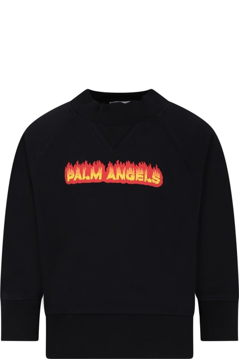 Palm Angels for Kids Palm Angels Black Sweatshirt For Boy With Logo And Print