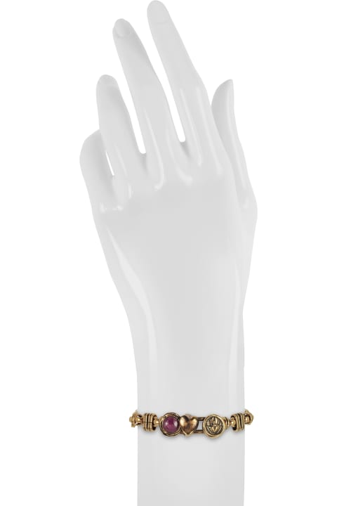 Sacred Heart Golden Brass Bracelet W/gemstone