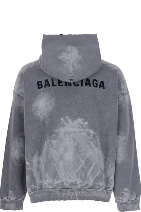 سترات صوف وبدل رياضية لـ القسم الرجالي Balenciaga Grey Hoodie With Embroidered Logo On Front And Back In Fleece Man