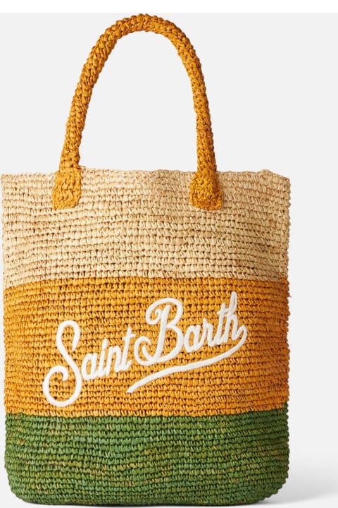 Homeware MC2 Saint Barth Raffia Bucket Bag With Multicolor Stripes And Embroidery