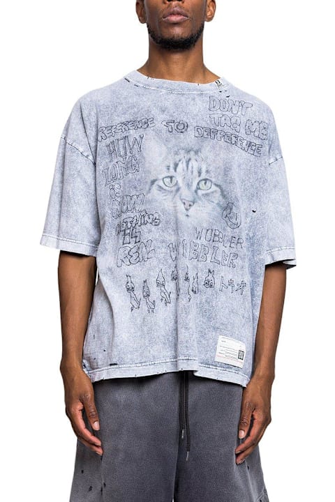 Mihara Yasuhiro لـ Men Mihara Yasuhiro Cat Printed Distressed T-shirt