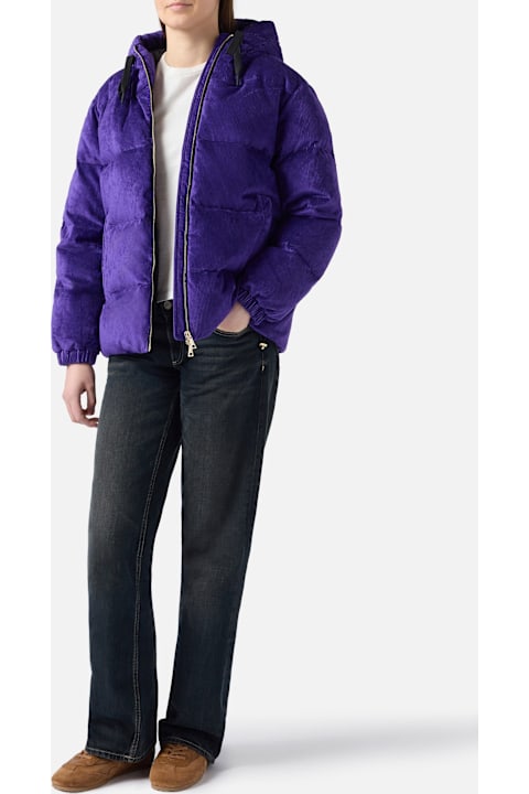 MC2 Saint Barth for Kids MC2 Saint Barth Woman Purple Corduroy Down Padded Jacket With Hoodie