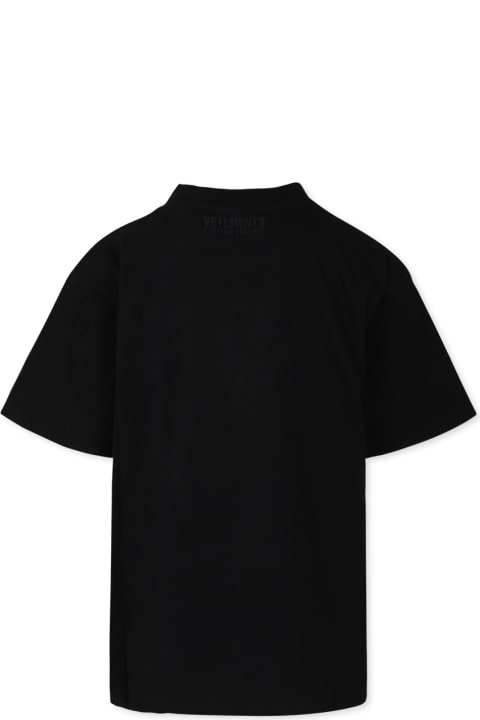 VETEMENTS ملابس علوية لـ أولاد VETEMENTS Black T-shirt For Kids With White Logo