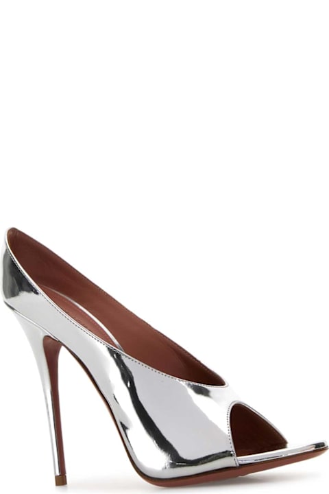 Amina Muaddi for Women Amina Muaddi Silver Leather Anok 105 Mules