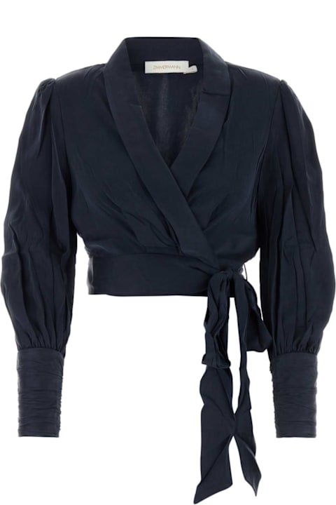Zimmermann سترات صوف وبدل رياضية لـ السيدات Zimmermann Dark Blue Silk Wrap Blouse