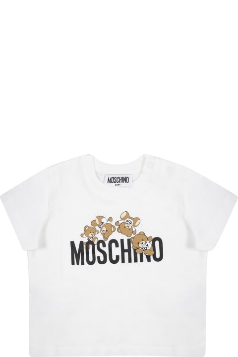 Moschino T-Shirts & Polo Shirts for Baby Girls Moschino White T-shirt For Baby Boy With Teddy Bears And Logo