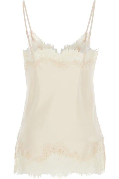 Underwear & Nightwear for Women Gold Hawk 'coco' White Camie Top With Tonal Lace Trim In Silk Woman