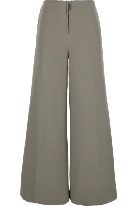 Totême لـ Women Totême Grey Wide Pants With Zip Closure In Tech Fabric Woman