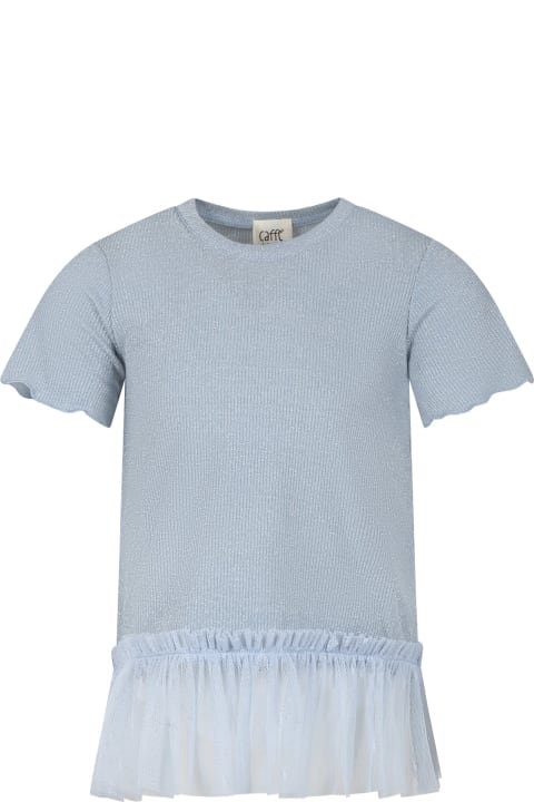 Caffe' d'Orzo T-Shirts & Polo Shirts for Girls Caffe' d'Orzo Light Blue T-shirt Suit For Girl With Tulle